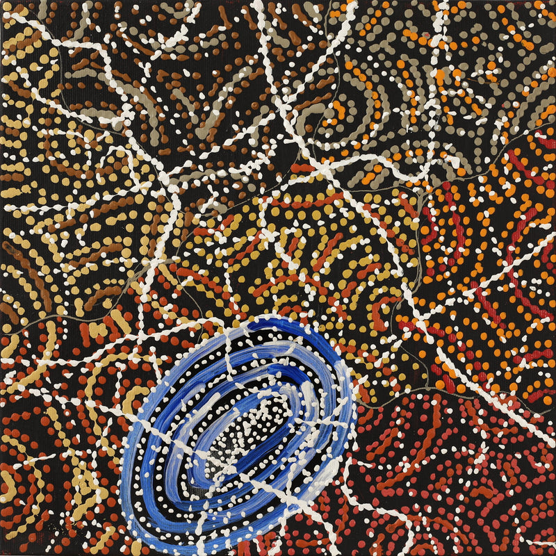 Aboriginal Artwork by Jillian Nampijinpa Brown, Ngapa Jukurrpa (Water Dreaming) - Mikanji, 30x30cm