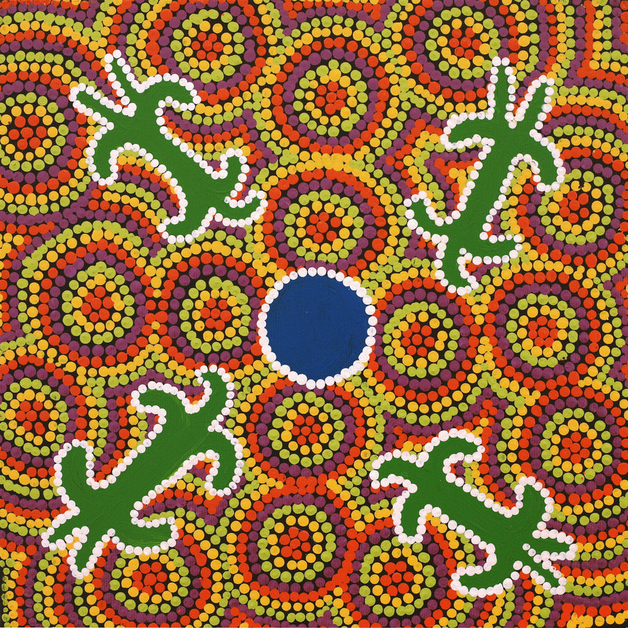 Aboriginal Artwork by Julie Napaljarri Kitson, Ngatijirri Jukurrpa (Budgerigar Dreaming), 30x30cm