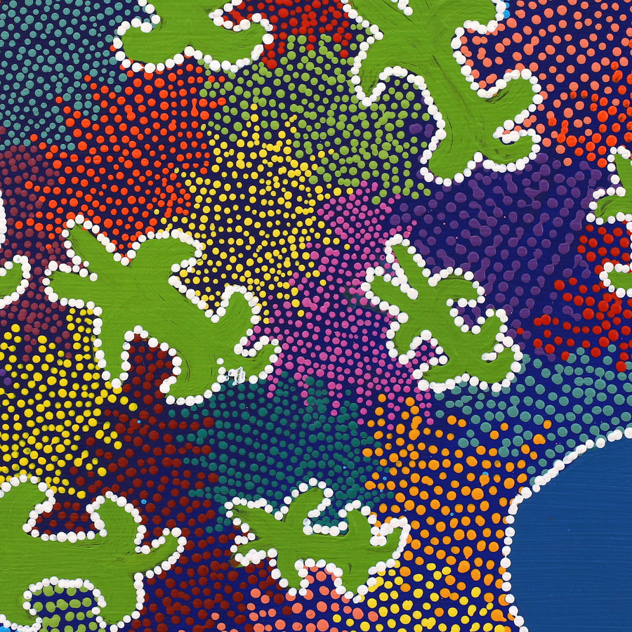 Aboriginal Artwork by Julie Napaljarri Kitson, Ngatijirri Jukurrpa (Budgerigar Dreaming), 30x30cm