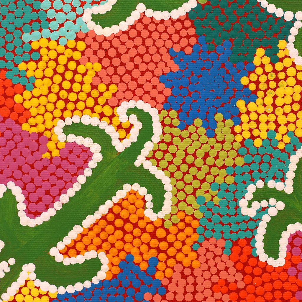 Aboriginal Artwork by Julie Napaljarri Kitson, Ngatijirri Jukurrpa (Budgerigar Dreaming), 30x30cm