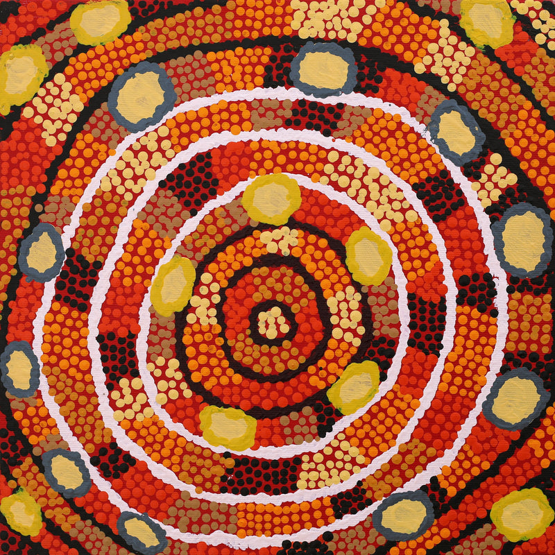 Aboriginal Artwork by Juliette Nakamarra Morris, Wanakiji Jukurrpa (Bush Tomato Dreaming), 30x30cm