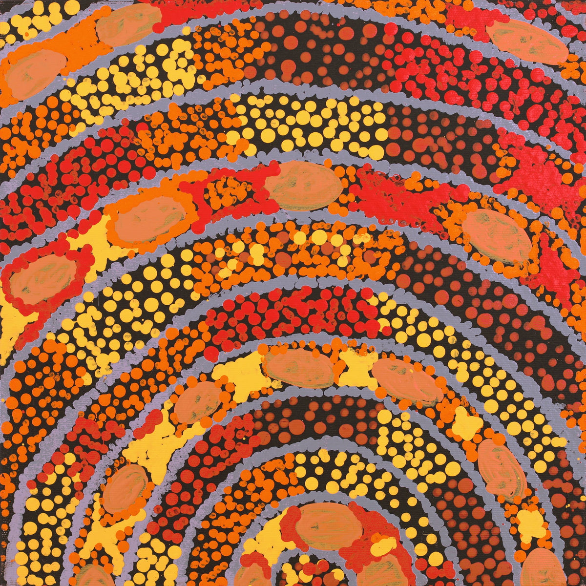 Aboriginal Art by Juliette Nakamarra Morris, Wanakiji Jukurrpa (Bush Tomato Dreaming), 30x30cm - ART ARK®