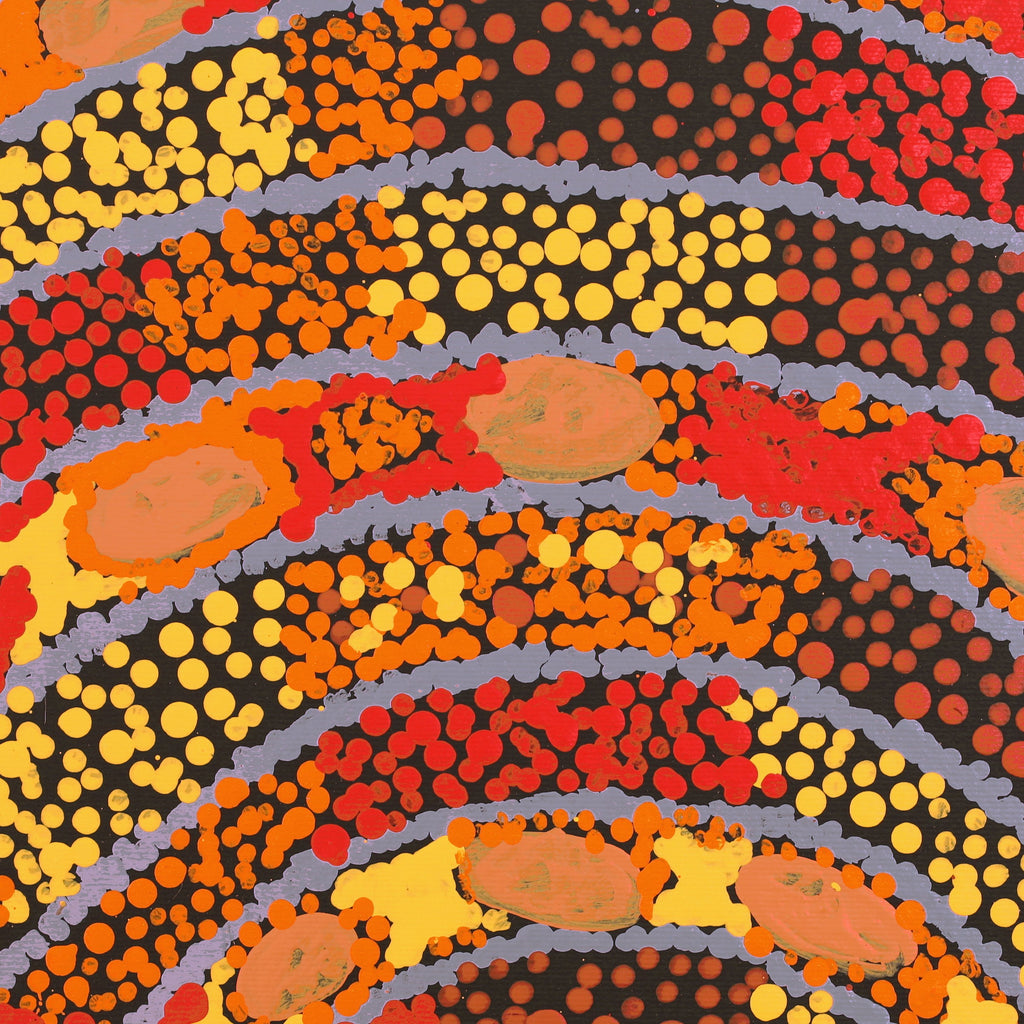 Aboriginal Art by Juliette Nakamarra Morris, Wanakiji Jukurrpa (Bush Tomato Dreaming), 30x30cm - ART ARK®