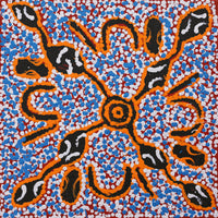 Aboriginal Artwork by Juliette Nampijinpa Brown, Ngapa Jukurrpa (Water Dreaming) - Mikanji, 30x30cm