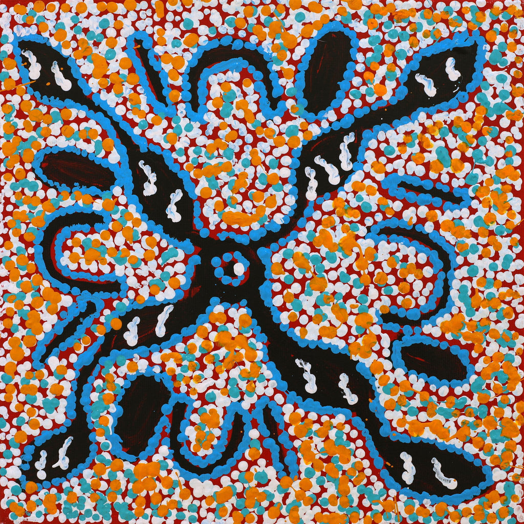 Aboriginal Artwork by Juliette Nampijinpa Brown, Ngapa Jukurrpa (Water Dreaming) - Mikanji, 30x30cm