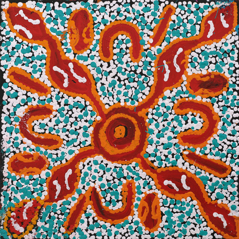 Aboriginal Artwork by Juliette Nampijinpa Brown, Ngapa Jukurrpa (Water Dreaming) - Mikanji, 30x30cm