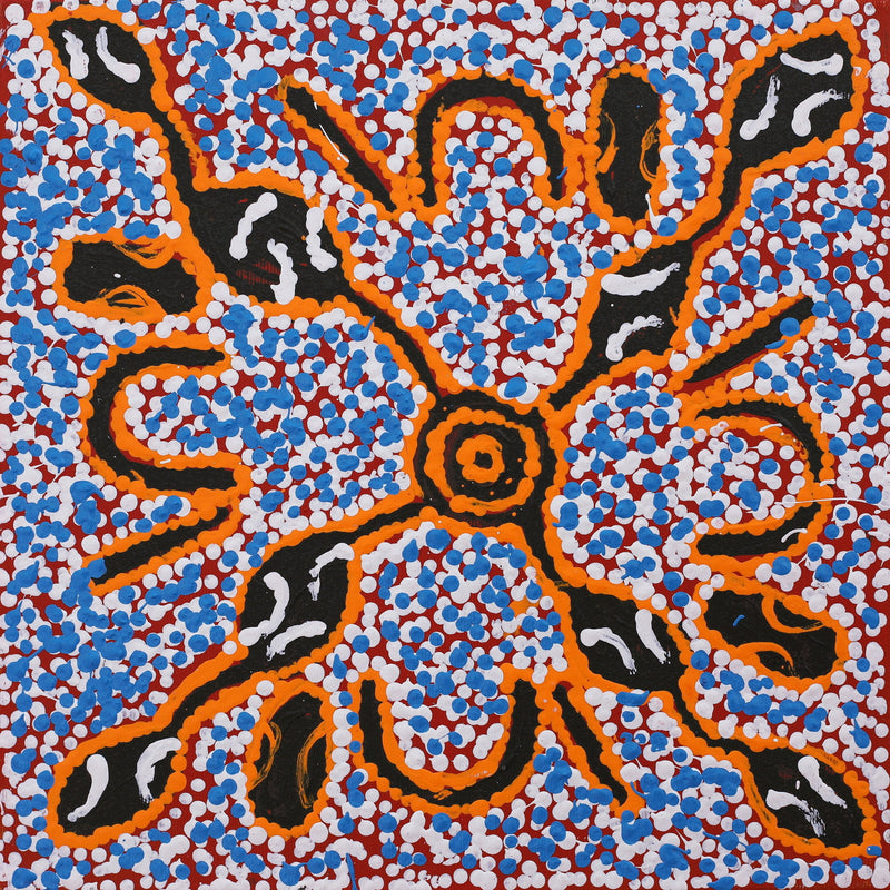 Aboriginal Artwork by Juliette Nampijinpa Brown, Ngapa Jukurrpa (Water Dreaming) - Mikanji, 30x30cm