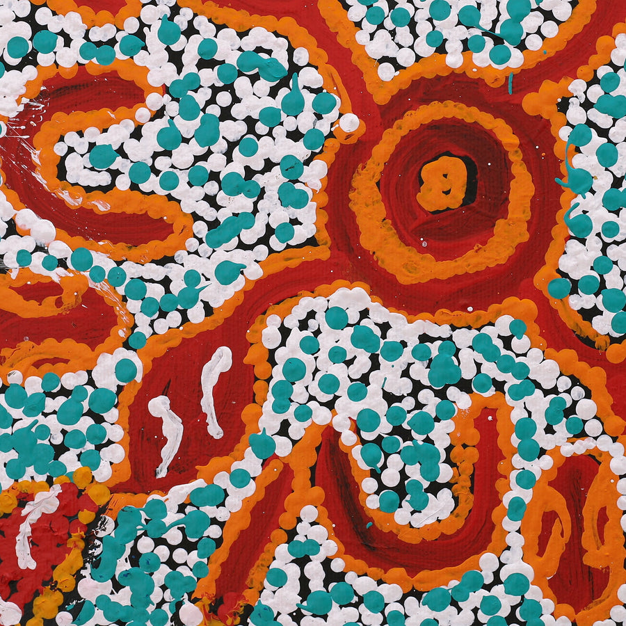 Aboriginal Artwork by Juliette Nampijinpa Brown, Ngapa Jukurrpa (Water Dreaming) - Mikanji, 30x30cm