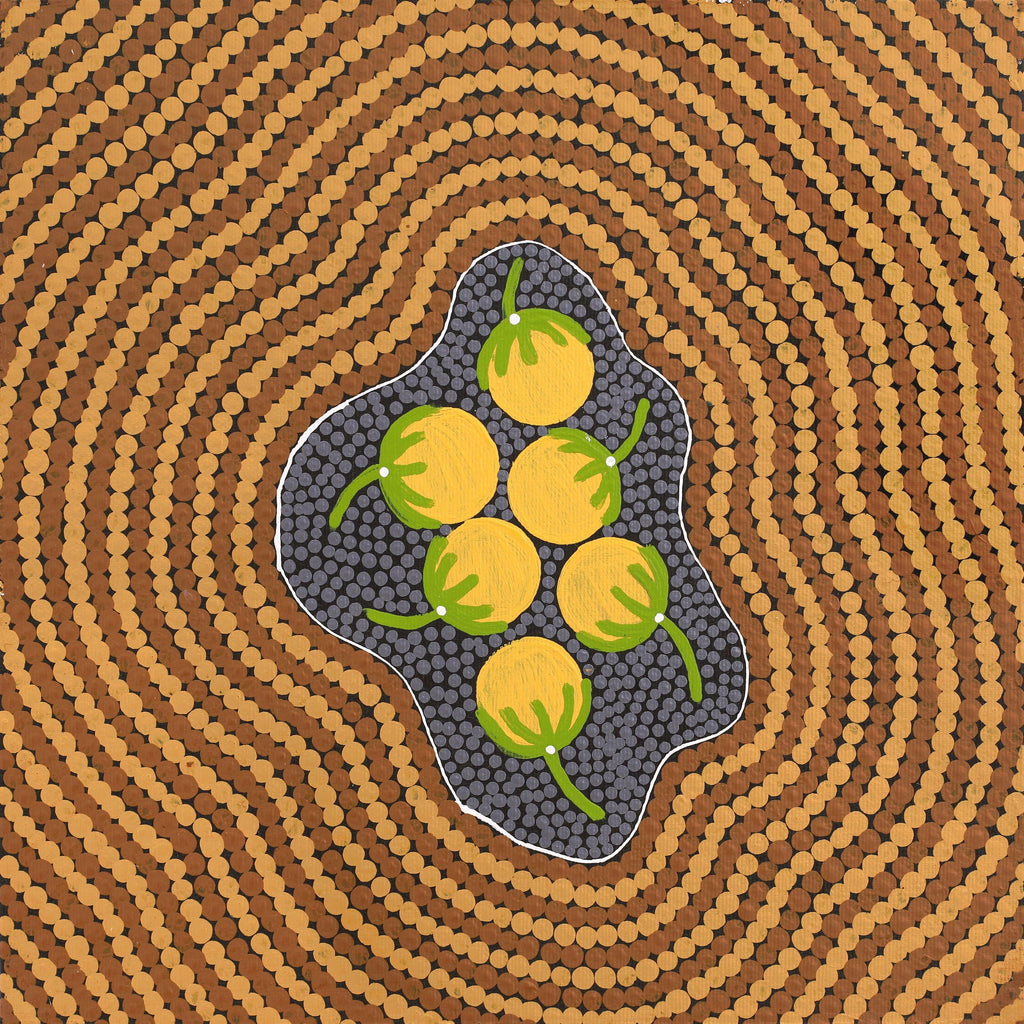 Aboriginal Artwork by Justine Nakamarra Nelson, Wanakiji Jukurrpa (Bush Tomato Dreaming), 30x30cm - ART ARK®