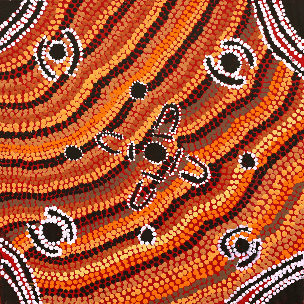 Aboriginal Artwork by Katrina Nampijinpa Brown, Watiya-warnu Jukurrpa (Seed Dreaming), 30x30cm