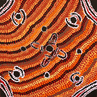 Aboriginal Artwork by Katrina Nampijinpa Brown, Watiya-warnu Jukurrpa (Seed Dreaming), 30x30cm