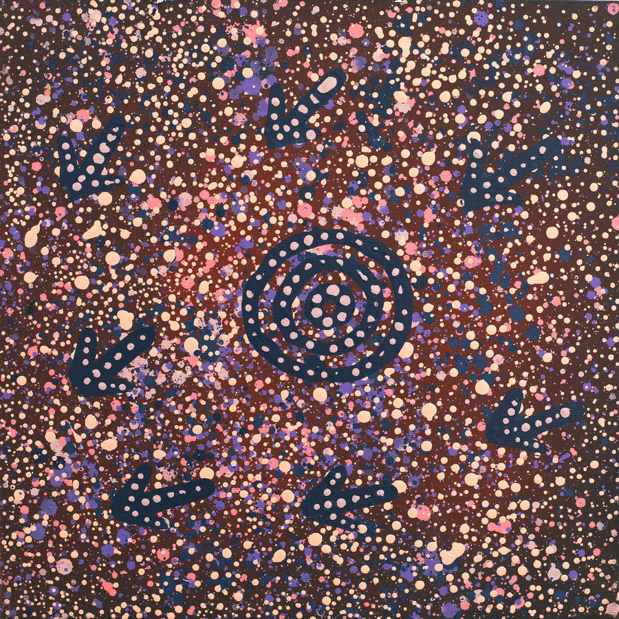 Aboriginal Artwork by Lloyd Jampijinpa Brown, Yankirri Jukurrpa (Emu Dreaming) - Ngarlikurlangu, 30x30cm