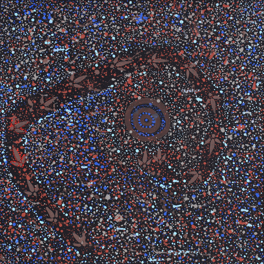 Aboriginal Artwork by Lloyd Jampijinpa Brown, Yankirri Jukurrpa (Emu Dreaming) - Ngarlikurlangu, 61x61cm