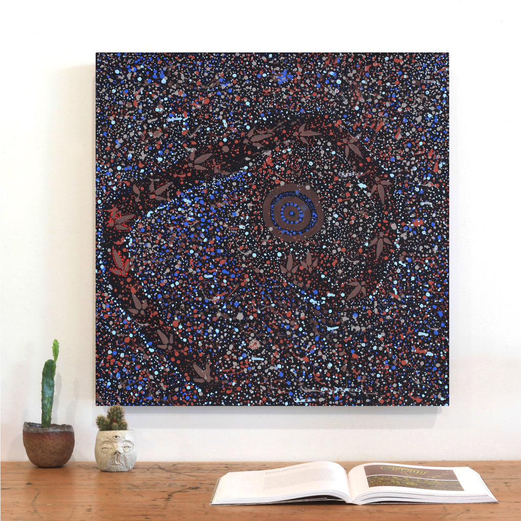 Aboriginal Artwork by Lloyd Jampijinpa Brown, Yankirri Jukurrpa (Emu Dreaming) - Ngarlikurlangu, 61x61cm
