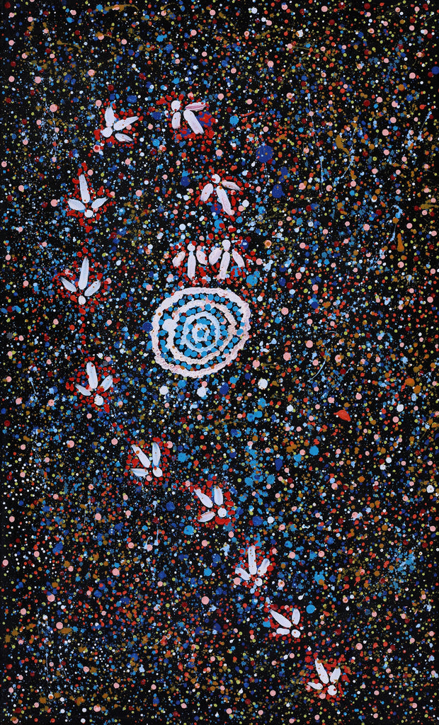 Aboriginal Artwork by Lloyd Jampijinpa Brown, Yankirri Jukurrpa (Emu Dreaming) - Ngarlikurlangu, 76x46cm