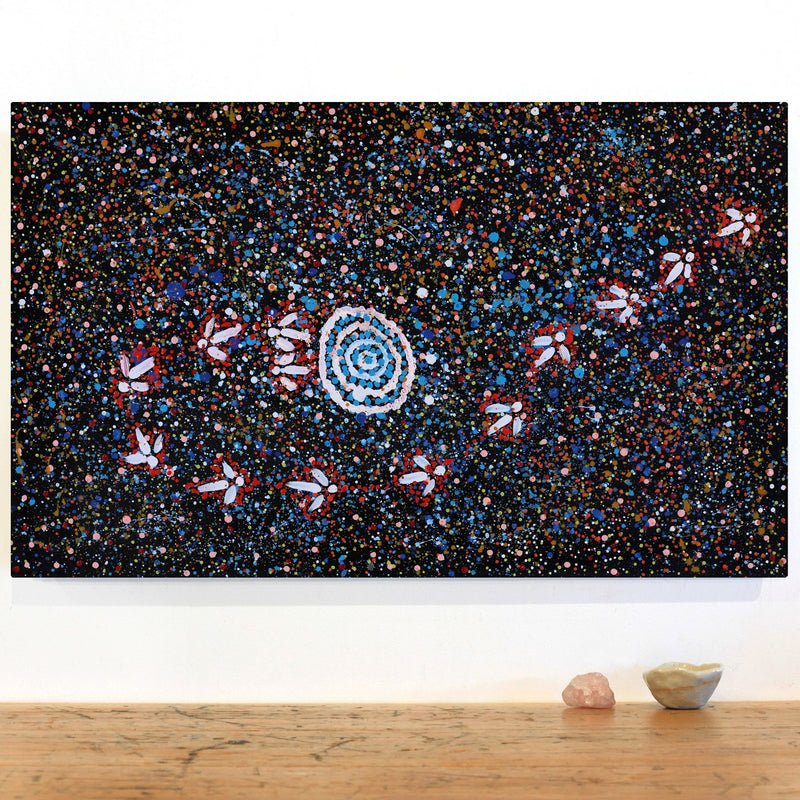 Aboriginal Artwork by Lloyd Jampijinpa Brown, Yankirri Jukurrpa (Emu Dreaming) - Ngarlikurlangu, 76x46cm