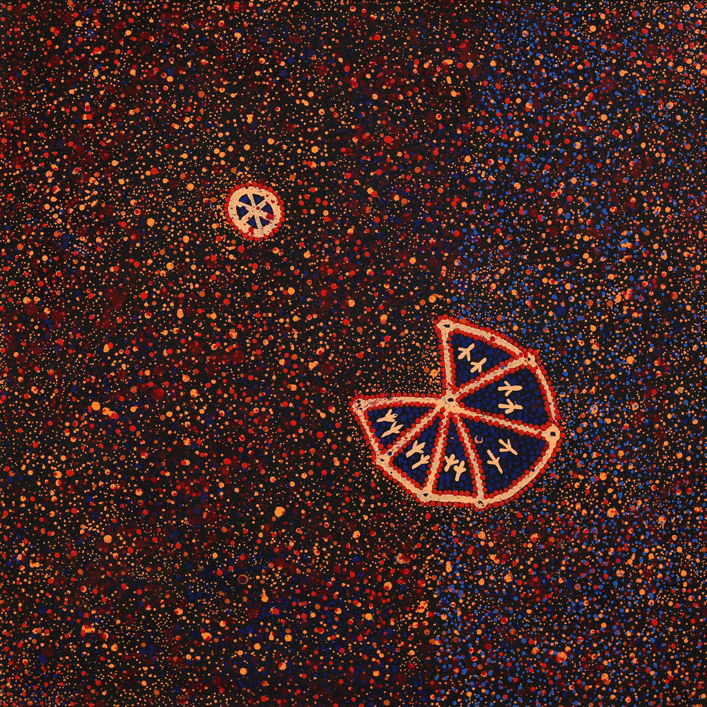 Aboriginal Artwork by Lloyd Jampijinpa Brown, Yankirri Jukurrpa (Emu Dreaming) - Ngarlikurlangu, 76x76cm