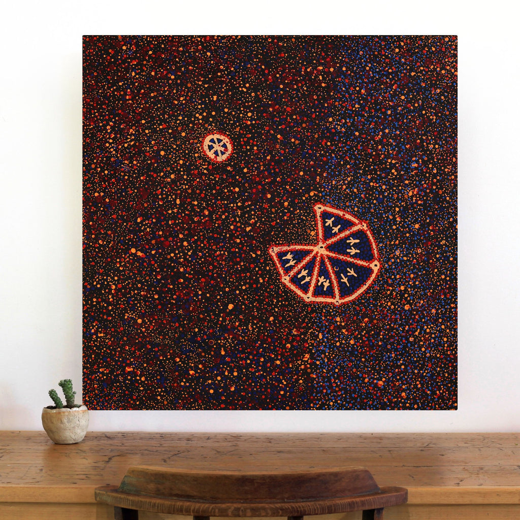 Aboriginal Artwork by Lloyd Jampijinpa Brown, Yankirri Jukurrpa (Emu Dreaming) - Ngarlikurlangu, 76x76cm