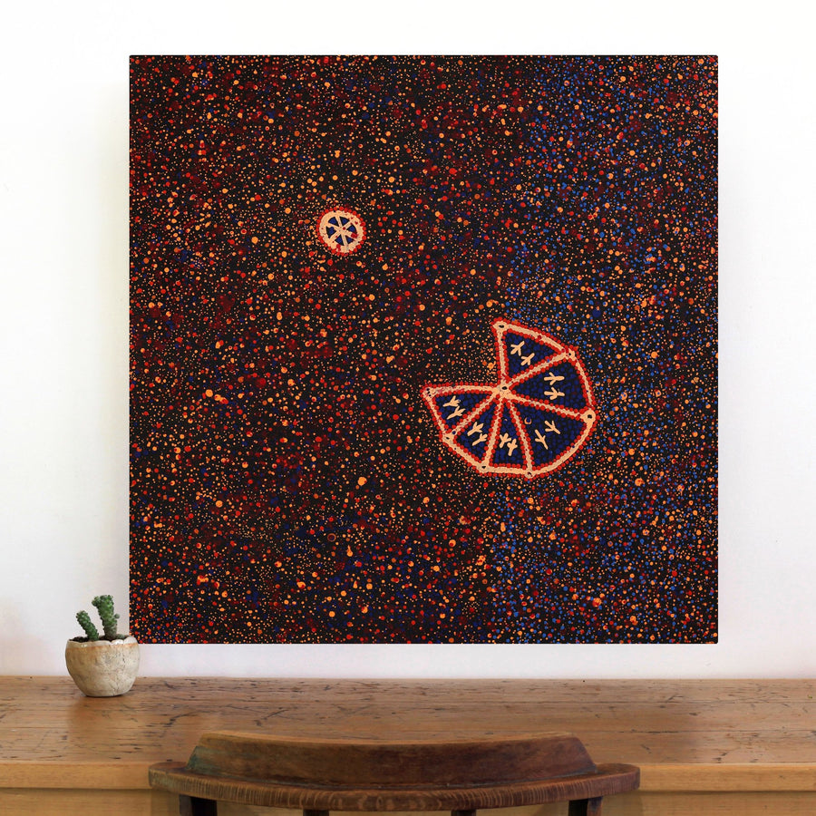 Aboriginal Artwork by Lloyd Jampijinpa Brown, Yankirri Jukurrpa (Emu Dreaming) - Ngarlikurlangu, 76x76cm