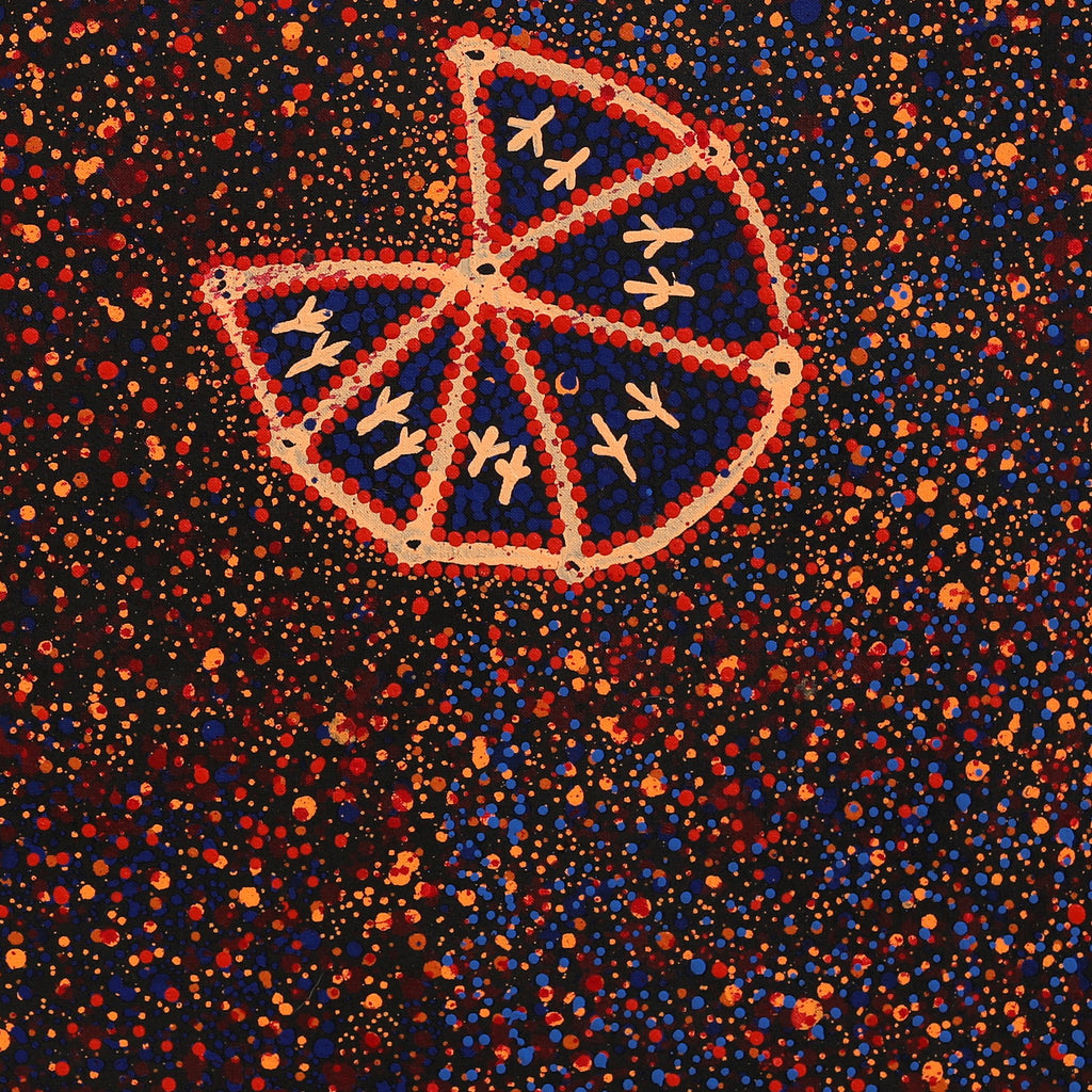 Aboriginal Artwork by Lloyd Jampijinpa Brown, Yankirri Jukurrpa (Emu Dreaming) - Ngarlikurlangu, 76x76cm