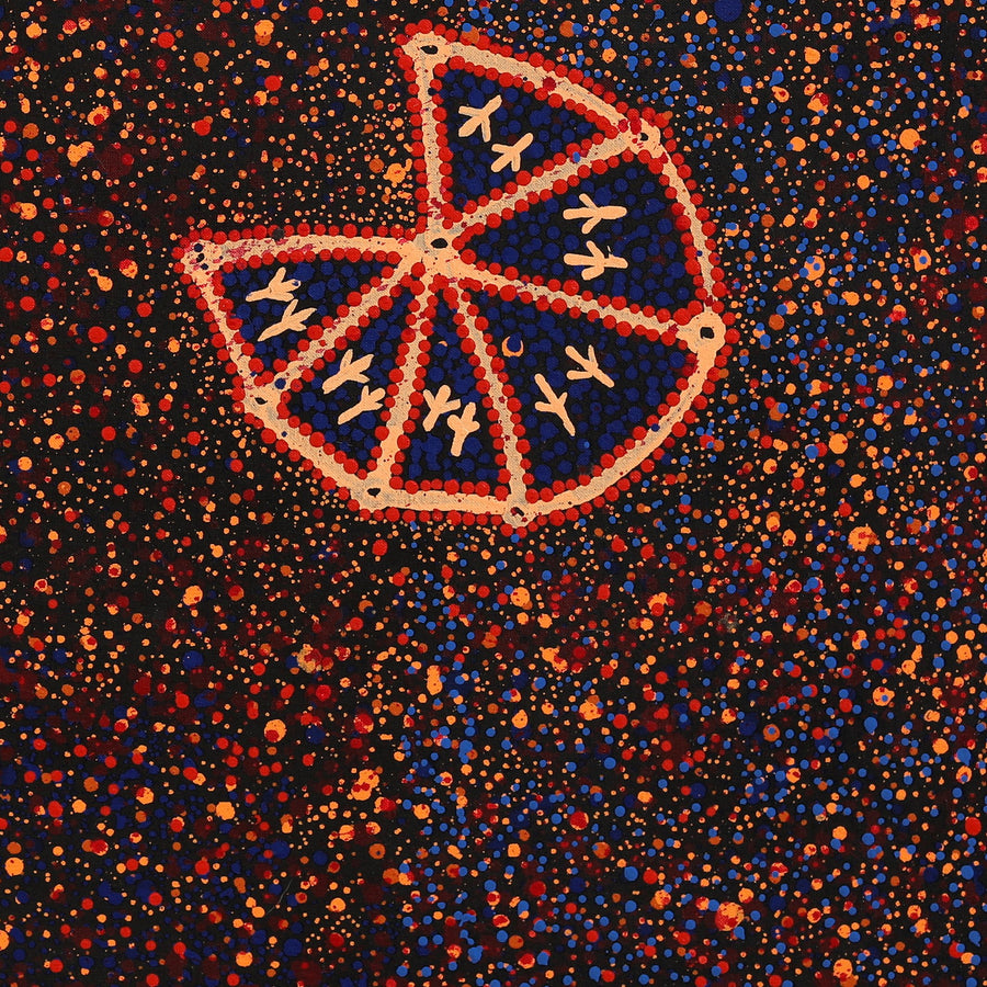 Aboriginal Artwork by Lloyd Jampijinpa Brown, Yankirri Jukurrpa (Emu Dreaming) - Ngarlikurlangu, 76x76cm