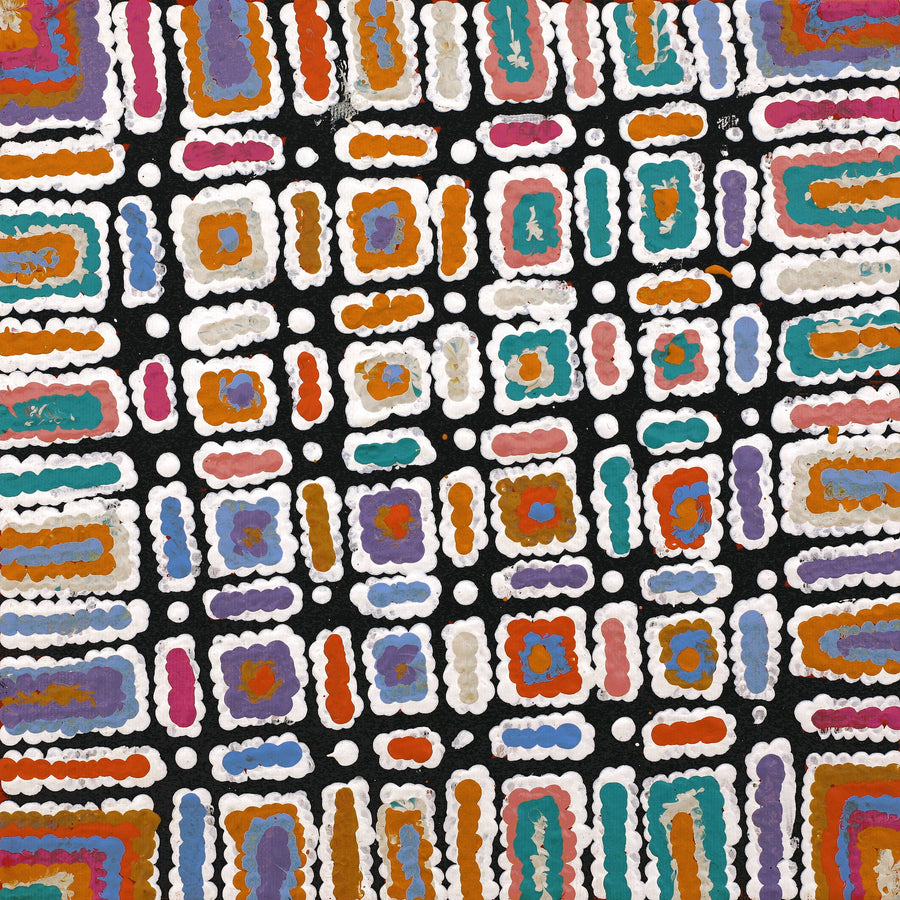 Aboriginal Artwork by Lynette Nangala Singleton, Ngapa Jukurrpa (Water Dreaming) - Puyurru, 30x30cm