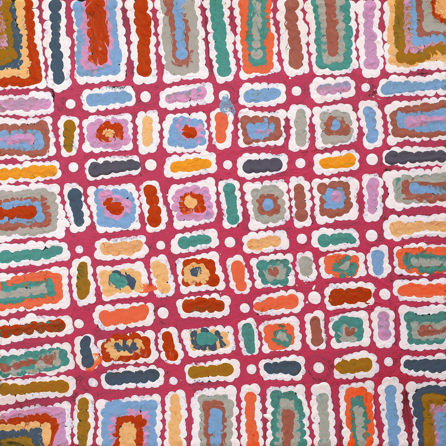 Aboriginal Artwork by Lynette Nangala Singleton, Ngapa Jukurrpa (Water Dreaming) - Puyurru, 30x30cm
