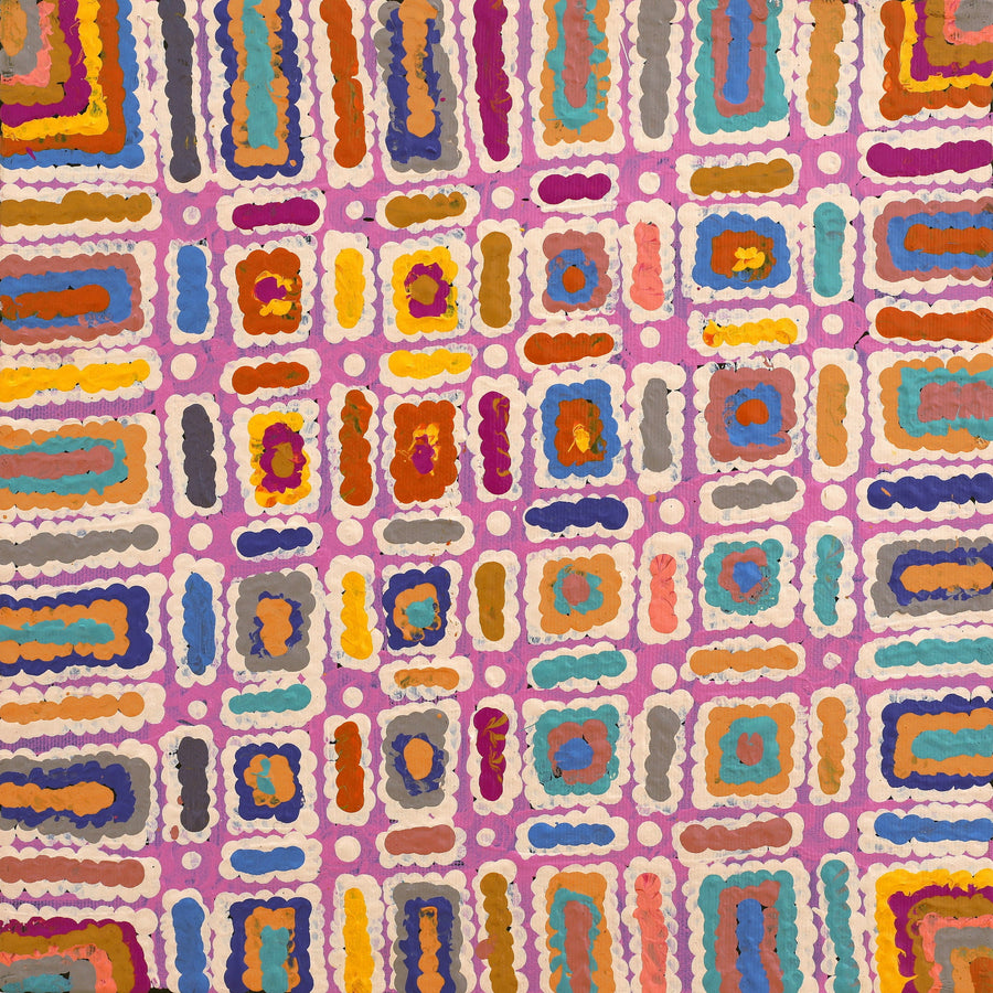 Aboriginal Artwork by Lynette Nangala Singleton, Ngapa Jukurrpa (Water Dreaming) - Puyurru, 30x30cm