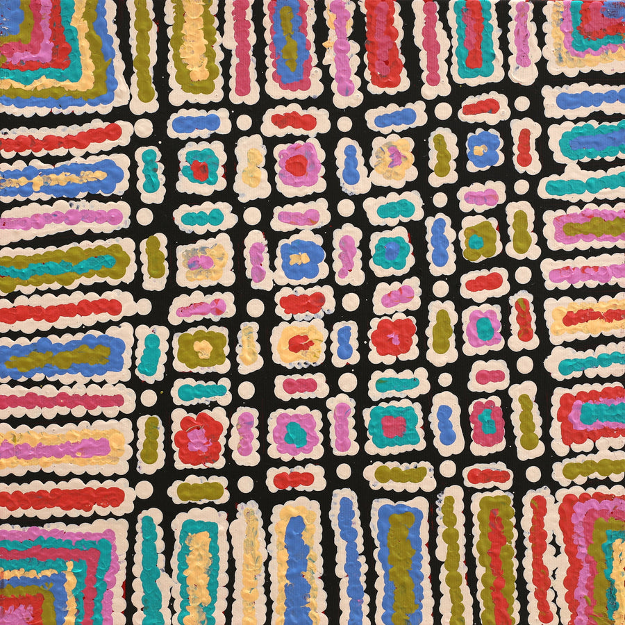 Aboriginal Artwork by Lynette Nangala Singleton, Ngapa Jukurrpa (Water Dreaming) - Puyurru, 30x30cm