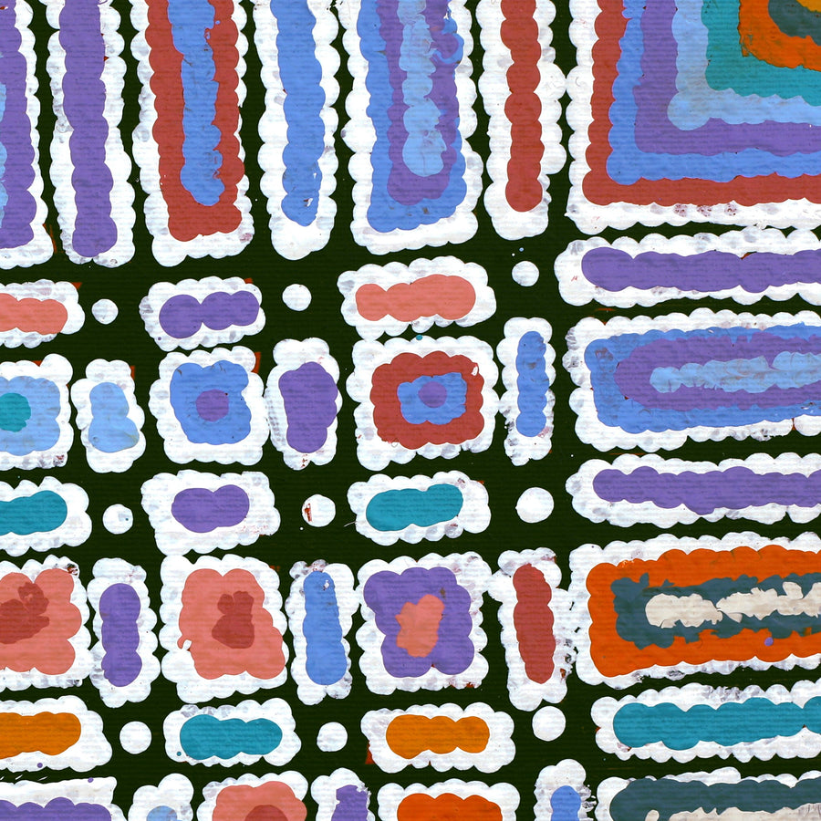 Aboriginal Artwork by Lynette Nangala Singleton, Ngapa Jukurrpa (Water Dreaming) - Puyurru, 30x30cm