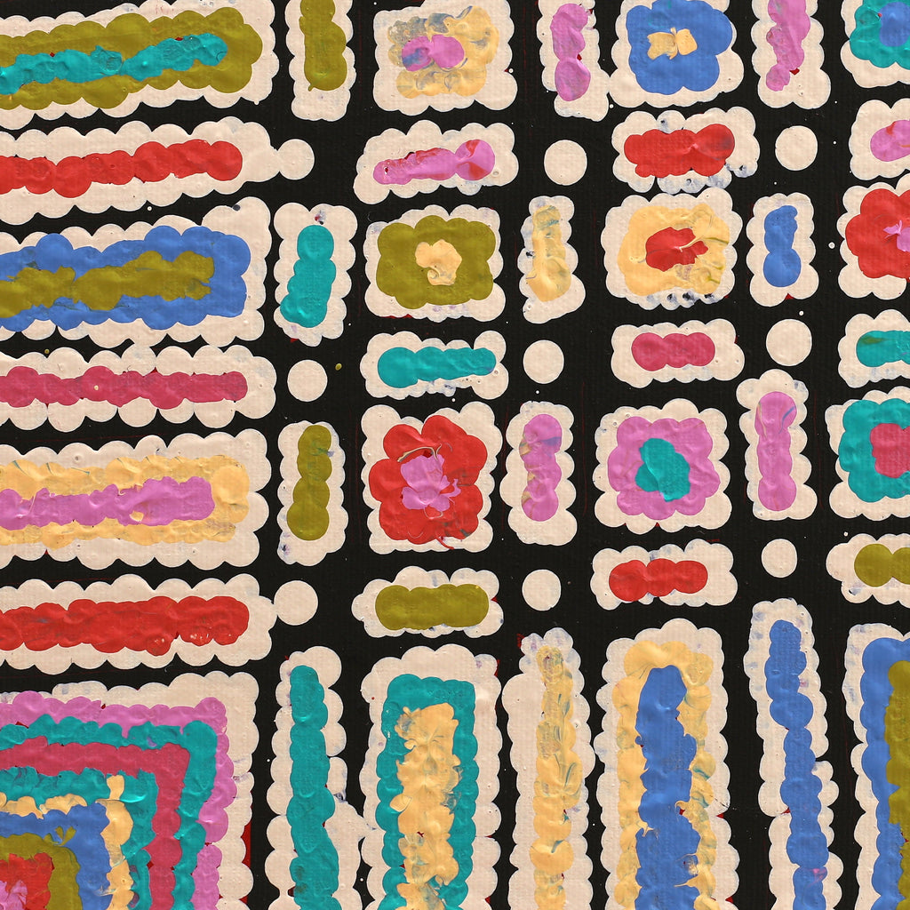 Aboriginal Artwork by Lynette Nangala Singleton, Ngapa Jukurrpa (Water Dreaming) - Puyurru, 30x30cm