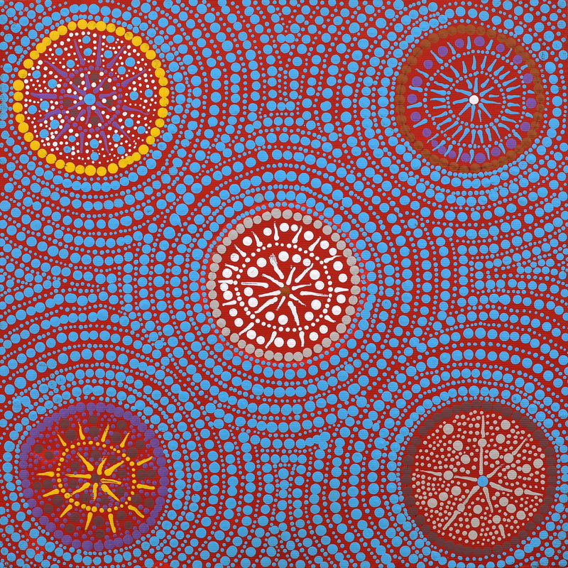 Aboriginal Artwork by Marcia Nangala Martin, Patterns of the Landscape around Yuendumu, 30x30cm