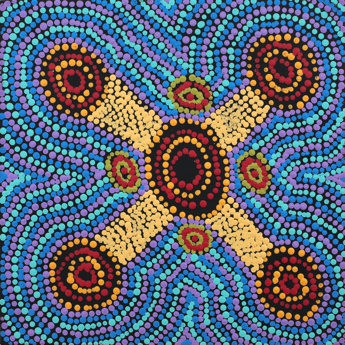 Aboriginal Art by Megan Nampijinpa Kantamarra, Marapinti Dreaming, 30x30cm - ART ARK®