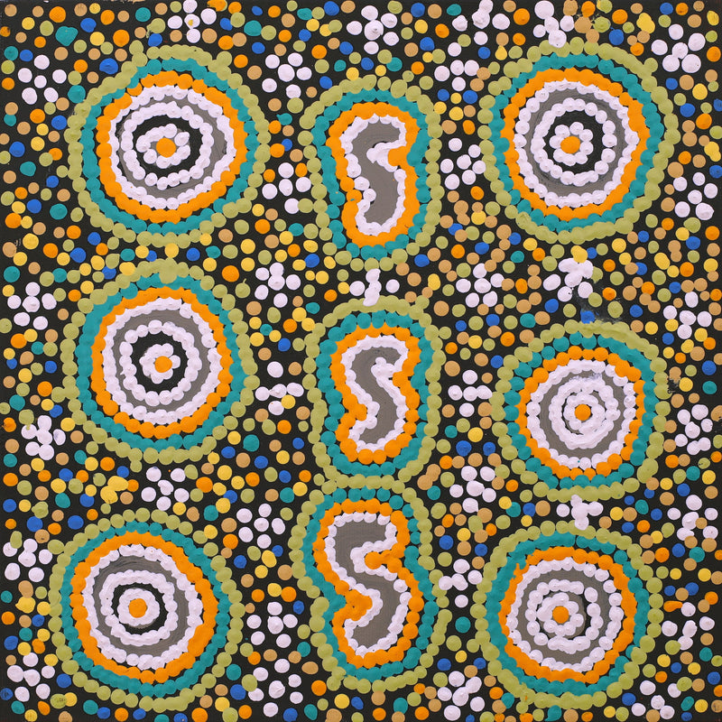 Aboriginal Artwork by Monica Napaljarri Nelson, Mina Mina Dreaming - Ngalyipi, 30x30cm