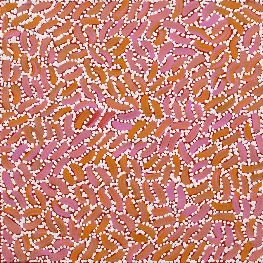 Aboriginal Artwork by Nathania Nangala Granites, Warlukurlangu Jukurrpa (Fire country Dreaming), 30x30cm