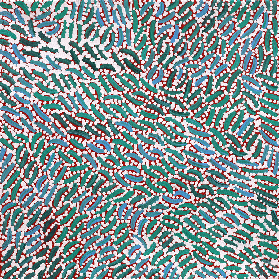 Aboriginal Artwork by Nathania Nangala Granites, Warlukurlangu Jukurrpa (Fire country Dreaming), 30x30cm