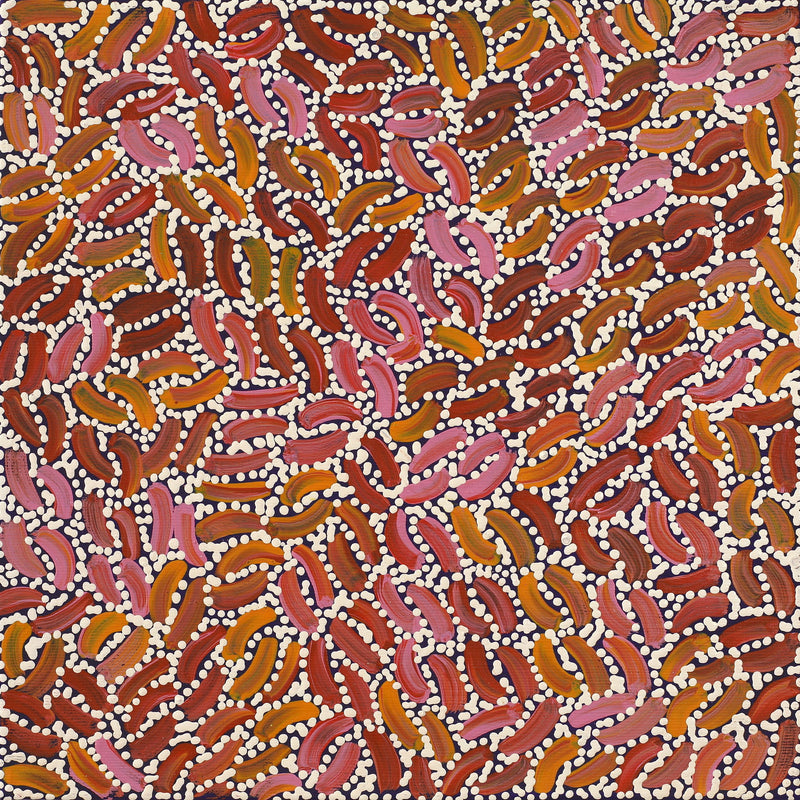 Aboriginal Artwork by Nathania Nangala Granites, Warlukurlangu Jukurrpa (Fire country Dreaming), 30x30cm