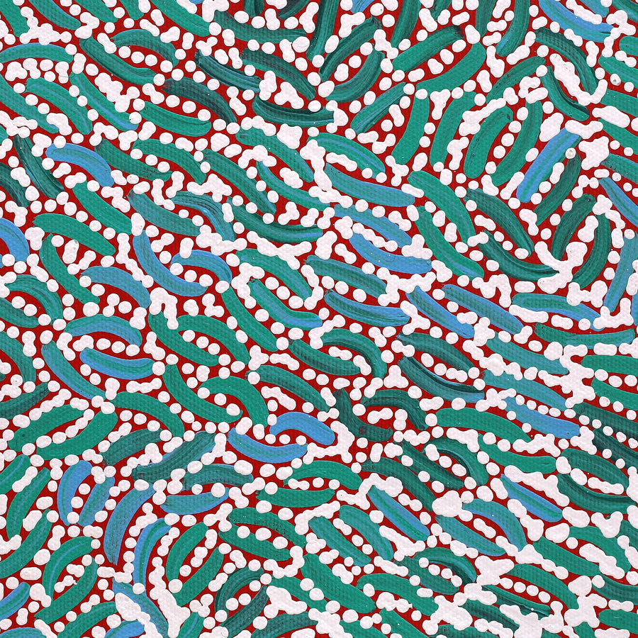 Aboriginal Artwork by Nathania Nangala Granites, Warlukurlangu Jukurrpa (Fire country Dreaming), 30x30cm