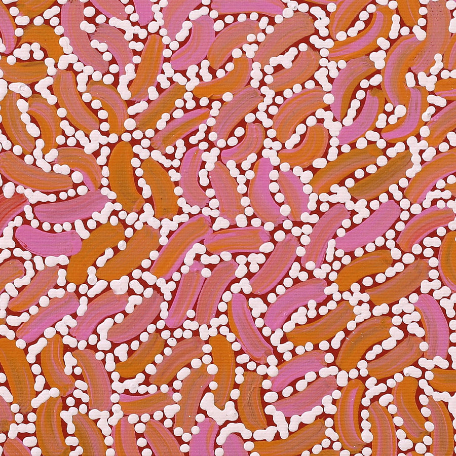 Aboriginal Artwork by Nathania Nangala Granites, Warlukurlangu Jukurrpa (Fire country Dreaming), 30x30cm