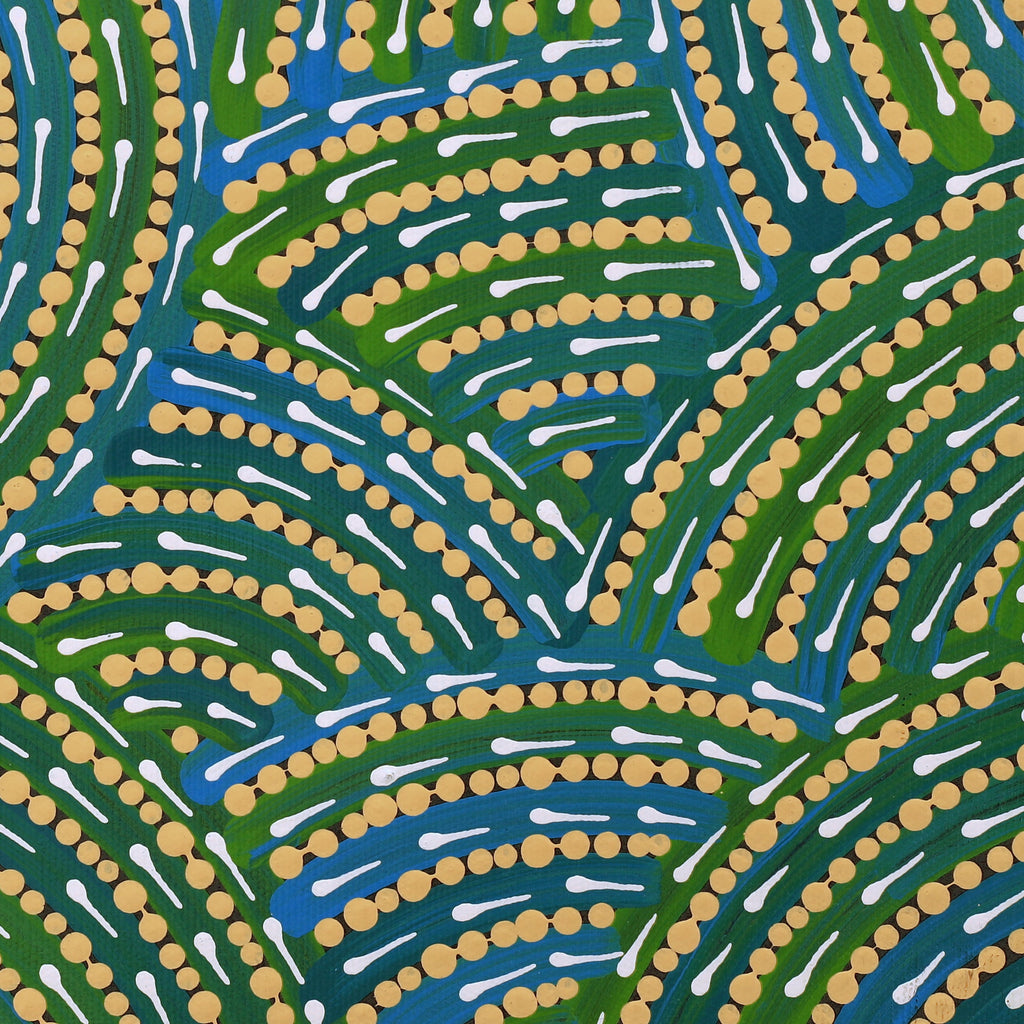Aboriginal Artwork by Nathania Nangala Granites, Warlukurlangu Jukurrpa (Fire country Dreaming), 30x30cm