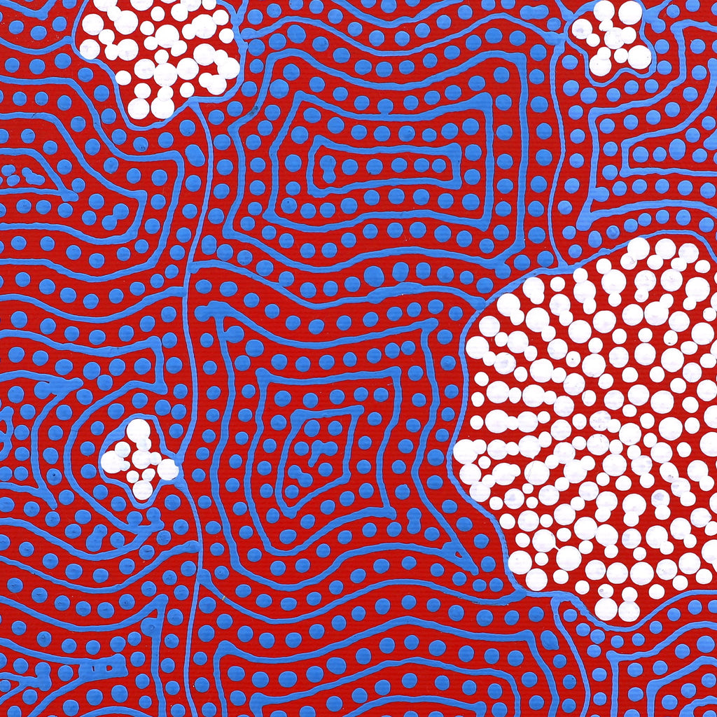 Aboriginal Artwork by Nathania Nangala Granites, Warlukurlangu Jukurrpa (Fire country Dreaming), 30x30cm