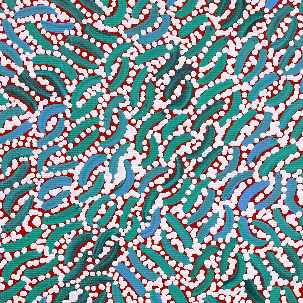 Aboriginal Artwork by Nathania Nangala Granites, Warlukurlangu Jukurrpa (Fire country Dreaming), 30x30cm