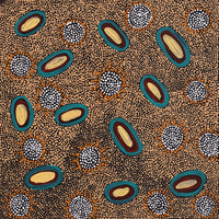 Aboriginal Artwork by Nola Napangardi Fisher, Purrpalanji (Skinny Bush Banana) Jukurrpa, 30x30cm