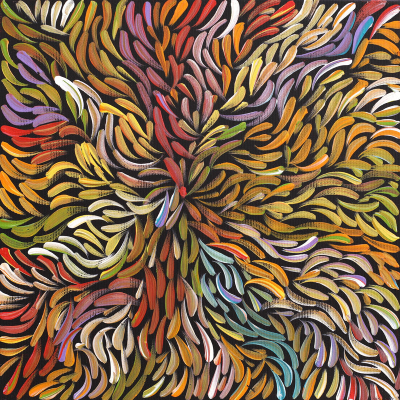 Aboriginal Artwork by Nola Napangardi Fisher, Purrpalanji (Skinny Bush Banana) Jukurrpa, 30x30cm