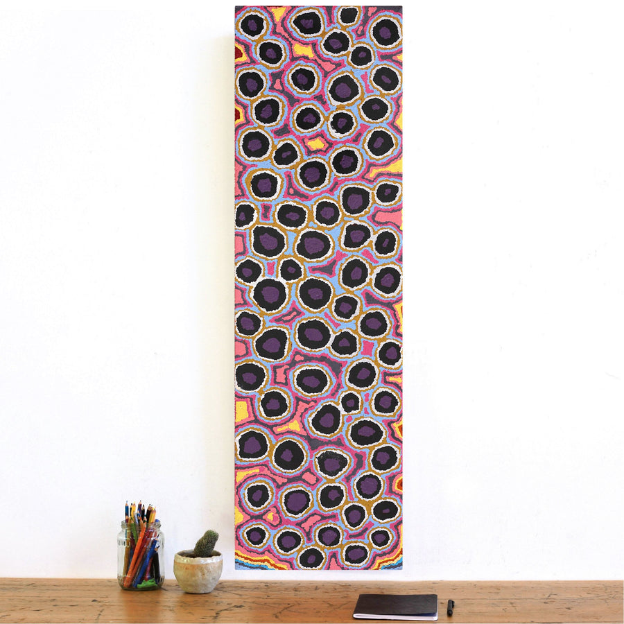 Aboriginal Artwork by Pamela Napurrurla Walker, Janganpa Jukurrpa (Brush-tail Possum Dreaming) - Mawurrji, 107x30cm