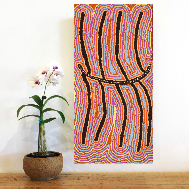 Aboriginal Artwork by Pamela Napurrurla Walker, Wulpayi Jukurrpa (River Dreaming), 61x30cm