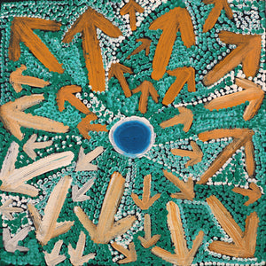 Aboriginal Artwork by Ricardo Jampijinpa Gallagher, Yankirri Ngipiri Jukurrpa (Emu Egg Dreaming), 30x30cm - ART ARK®