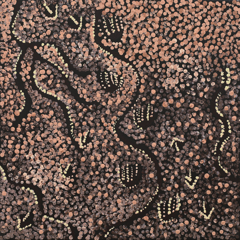 Aboriginal Artwork by Ruth Nungarrayi Spencer, Wardapi Jukurrpa (Goanna Dreaming) - Yarripurlangu, 30x30cm