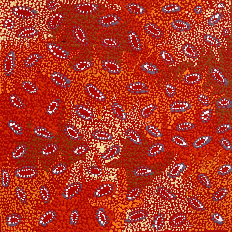 Aboriginal Artwork by Sabrina Nangala Robertson, Ngapa Jukurrpa (Water Dreaming) - Pirlinyarnu, 30x30cm