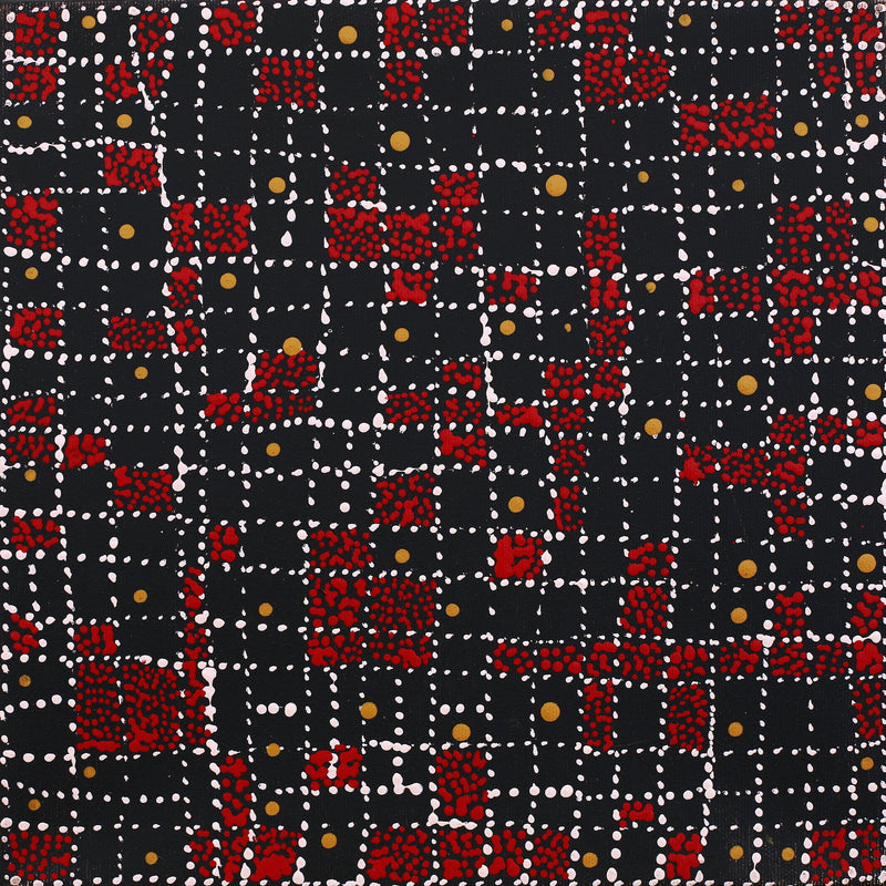 Aboriginal Artwork by Sabrina Nangala Robertson, Ngapa Jukurrpa (Water Dreaming) - Pirlinyarnu, 30x30cm